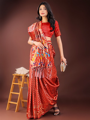 Tasrika Woven Kanjivaram Silk Blend Saree(Red)