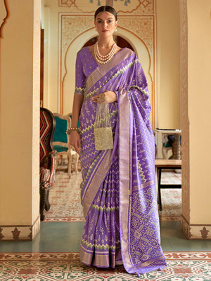 ANOUK Printed Ikkat Silk Blend Saree(Purple)