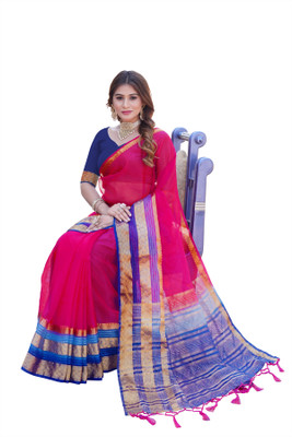 Aarunika BS Solid/Plain Bollywood Organza Saree(Pink)