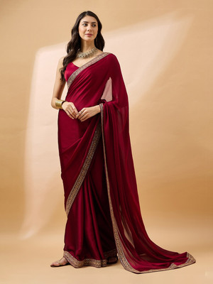 Shivkrit Solid/Plain Bollywood Silk Blend, Art Silk Saree(Maroon)