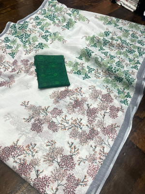 Gajal Self Design Bollywood Linen Saree(White)