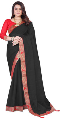 Dharmik Fashion Studio Temple Border, Solid/Plain Bollywood Net Saree(Black)
