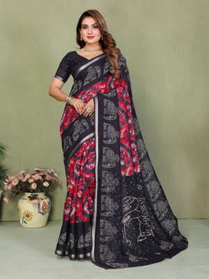 Sarly Printed Bollywood Cotton Blend Saree(Black)