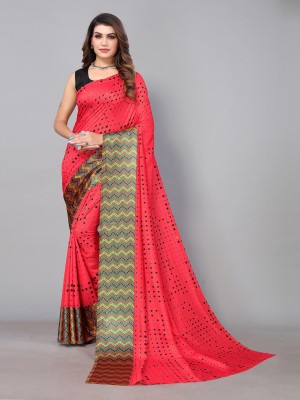 Hritika Printed Daily Wear Polyester, Georgette Saree(Red)