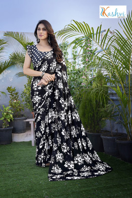 kashvi sarees Floral Print Bollywood Georgette Saree(Black)
