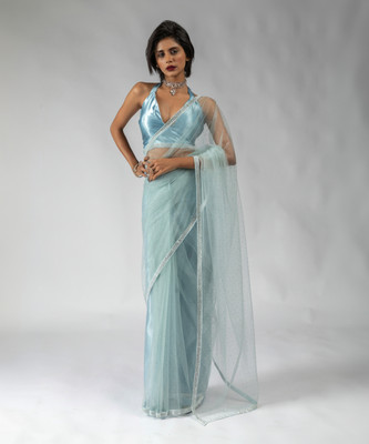 Sareemall Embellished Bollywood Net Saree(Light Blue)