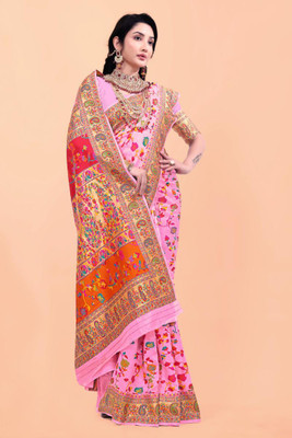Wovenza Self Design, Woven Bollywood Cotton Blend, Semi-Pashmina Saree(Multicolor)