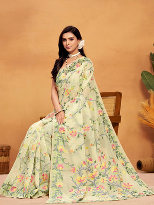 Ethnic Junction Woven Kota Doria Cotton Blend Saree(Light Green)