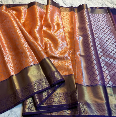 DUJJANA SILK EMPORIUM Woven Banarasi Muslin, Art Silk Saree(Orange)