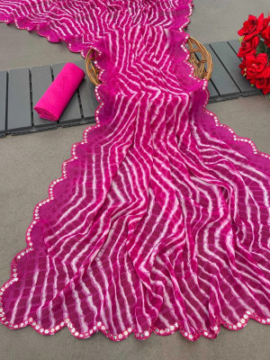 DAZLIO Embroidered, Self Design Bollywood Georgette, Lace Saree(Pink)