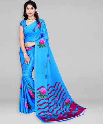 Leelavati Printed Daily Wear Crepe Saree(Light Blue)