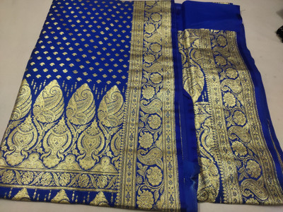 Aaradhya Creation Self Design Banarasi Cotton Silk Saree(Blue)