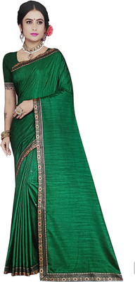 WZX Solid/Plain Bollywood Silk Blend Saree(Green)