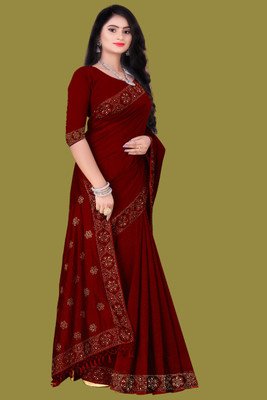 nevya creation Dyed Chanderi Chanderi, Georgette Saree(Maroon)