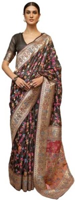 Womaniyasilk Printed Kanjivaram Pure Silk Saree(Black)