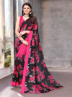The Textile Hub Self Design Bollywood Georgette Saree(Pink)