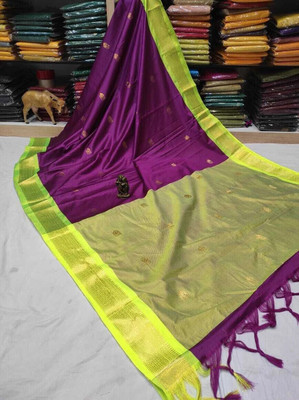 NST5 Woven Kanjivaram Cotton Silk, Organza Saree(Blue)