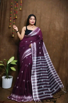 ADbutiq Self Design Bollywood Handloom Cotton Blend Saree(White)