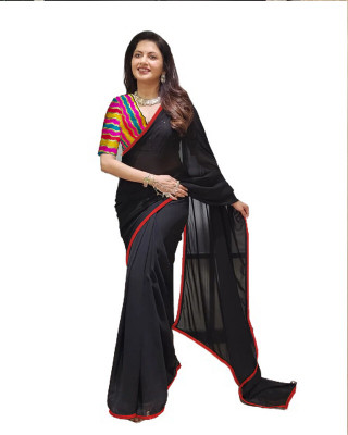 Sareez House Solid/Plain Daily Wear Georgette Saree(Black)