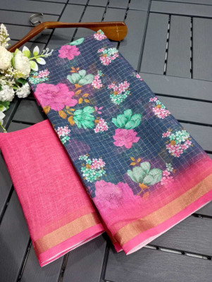Gajal Woven Kanjivaram Pure Cotton, Cotton Silk Saree(Dark Blue)