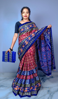 ARTFULTHREADS Printed, Graphic Print Sambalpuri Pure Cotton Saree(Multicolor)