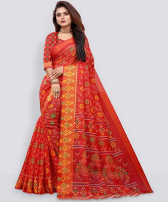 HouseOfCommon Printed Daily Wear Cotton Silk Saree(Red)