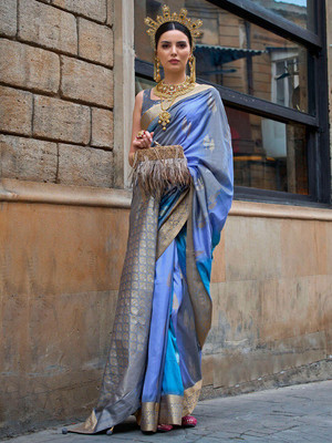 ANOUK Woven Banarasi Silk Blend Saree(Blue)
