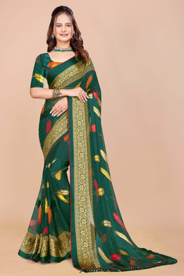 Nandita Printed Bollywood Satin Saree(Green)