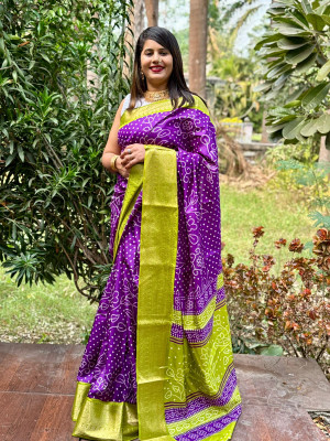 Vihan Fab Printed Bollywood Chanderi Saree(Purple)