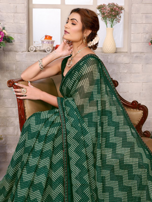 YASHIKA Embellished Bollywood Georgette Saree(Green)