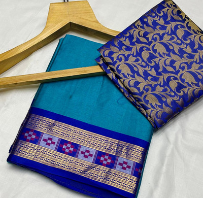 Fashion Club Collection Woven Kanjivaram Cotton Silk Saree(Blue)