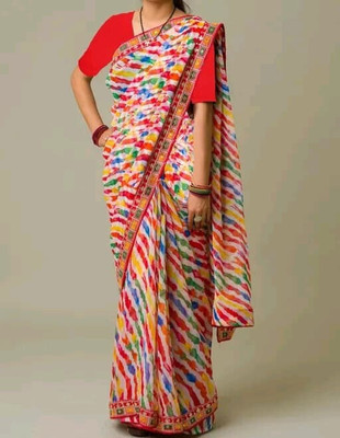 S.R.TEXTILES Self Design Bollywood Georgette Saree(Multicolor, White, Red)