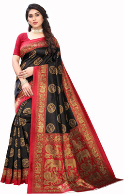 Parvati Creation Printed Bhagalpuri Silk Blend Saree(Black)