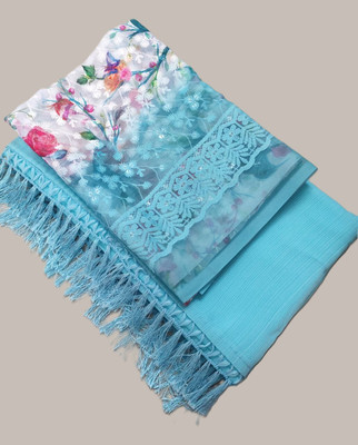 Vijayhanuman Solid/Plain Daily Wear Georgette Saree(Pack of 2, Light Blue)