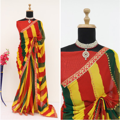 ZENFAB THREADS Printed Bollywood Art Silk Saree(Yellow)