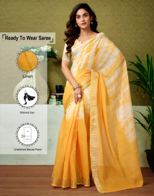 Satrani Digital Print, Floral Print, Printed Bollywood Linen Saree(Yellow)