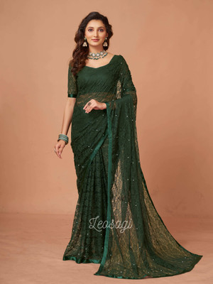 pridewear Self Design Bollywood Net Saree(Light Green)