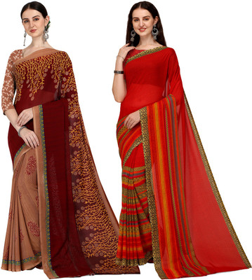 Anand Sarees Printed Daily Wear Georgette Saree(Pack of 2, Red, Maroon)