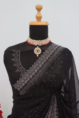 VarniRaaj Fashion Embellished Bollywood Organza Saree(Black)