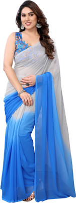 SHREE SOMANATH JARI Printed Bollywood Georgette Saree(Grey, Blue)