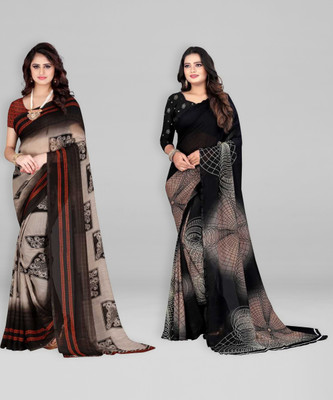 Leelavati Printed Daily Wear Georgette Saree(Pack of 2, Brown, Black)