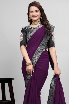 Aai shree khodiyar Solid/Plain Bollywood Chiffon, Georgette Saree(Purple)