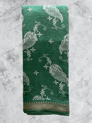 URMALL Digital Print, Paisley, Floral Print, Woven, Temple Border Banarasi Cotton Blend Saree(Green)