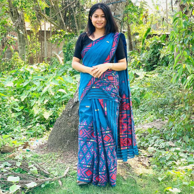 Divine Fabrics Woven Mekhela Chador Cotton Blend Saree(Multicolor)