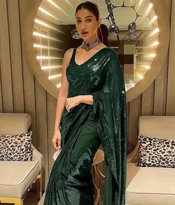 FAMOUS ZONE Embellished Baluchari Georgette Saree(Green)