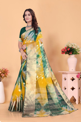 Aarunika LGF Solid/Plain Bollywood Organza Saree(Green)