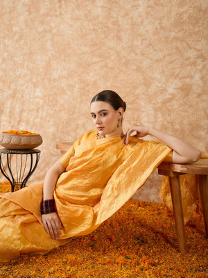 Sangria Woven Banarasi Silk Blend Saree(Gold)