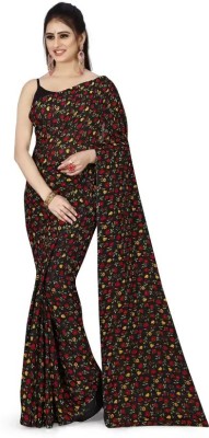 BLEESBURY Printed, Self Design, Woven, Floral Print Bollywood Georgette, Chiffon Saree(Black)