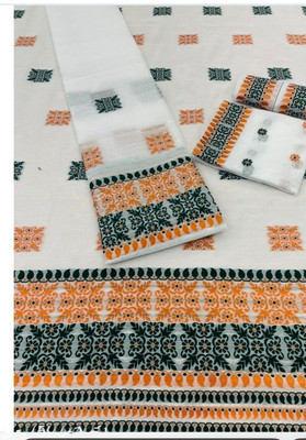 NijEnterprise Woven Mekhela Chador Cotton Blend Saree(Green)