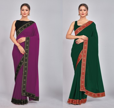CastilloFab Embroidered Daily Wear Georgette Saree(Pack of 2, Purple, Green)